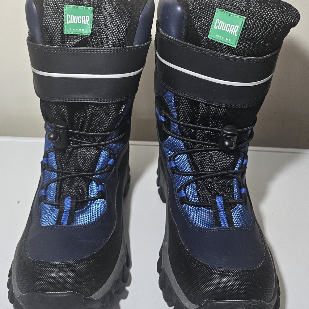 Cougar Boy's Black and Blue Rain & Snow Boots with Waterproof Insulation